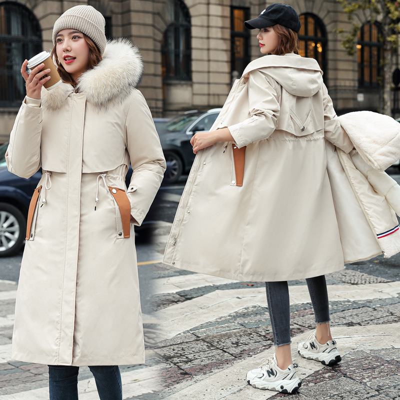 Factory Outlet Parker Clothing Thickened Cotton-padded Women's 2022 Removable Lamb Wool Liner Long Waisted Slimming Jacket
