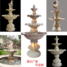 大型多层仿砂岩流水盆欧式树脂喷泉水景园林地产三层天使流水摆件