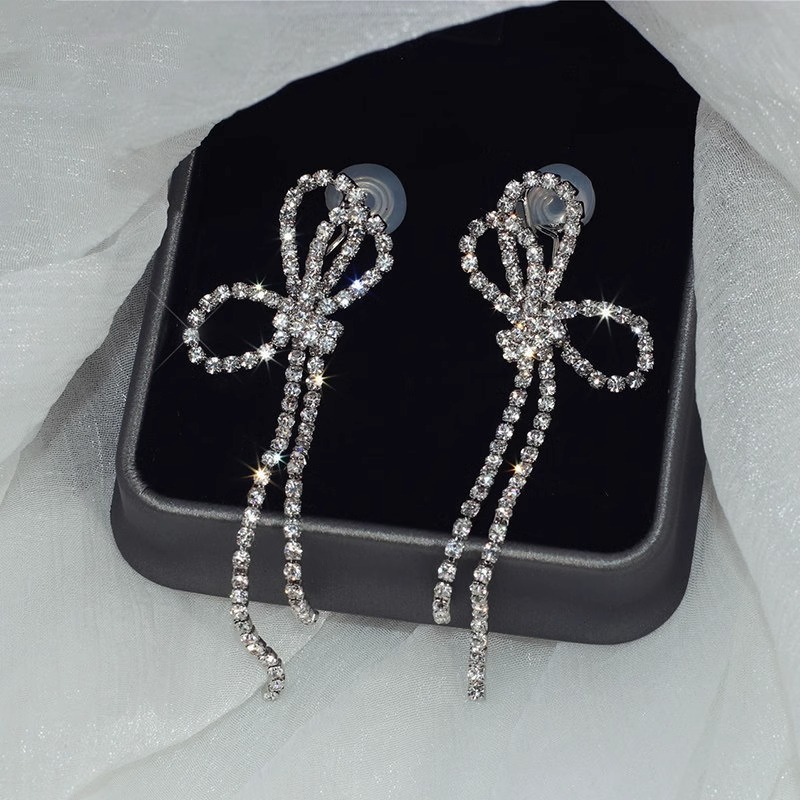 Butterfly Rhinestone Drop Earrings Elegant Tassel Bow Jewellery_voghion.com