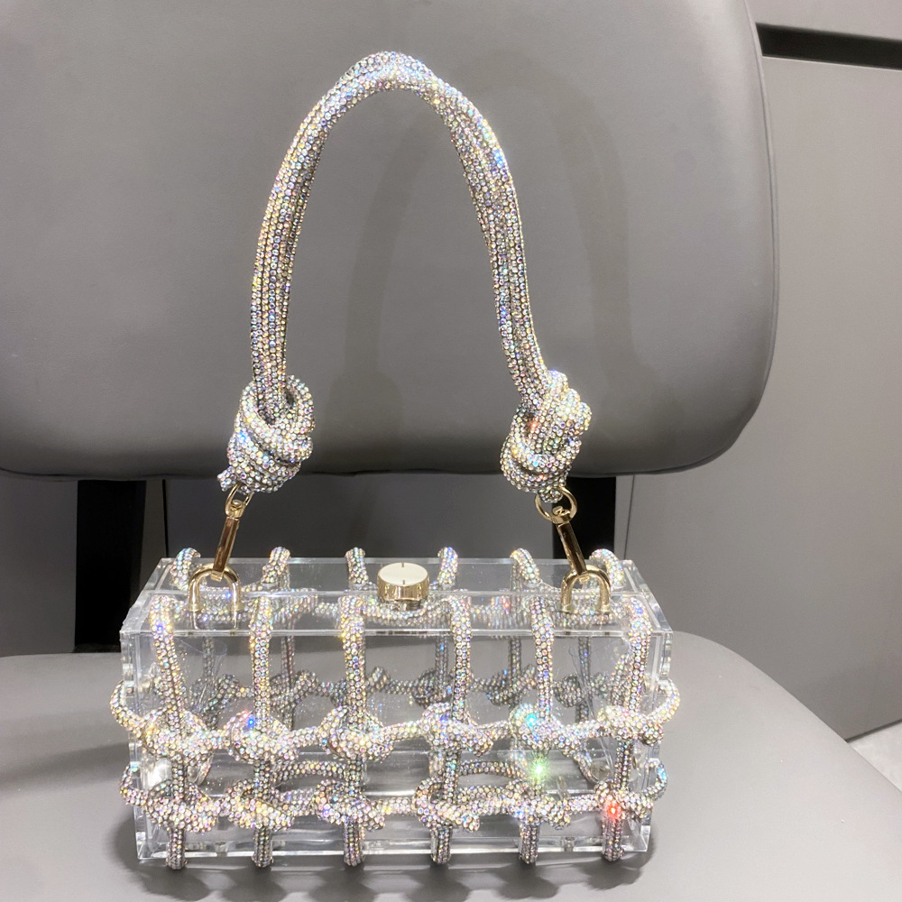 Bolso de mujer transfronterizo europeo y americano bolso de cena de diamantes de imitación brillante acrílico hecho a mano bolso de mujer Comercio exterior bolso de mujer