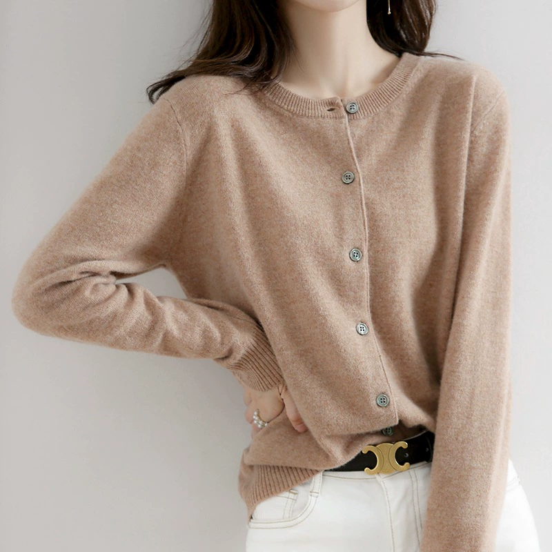 Трикотажный кардиган с круглым вырезом для женщин 2024 осень новый ленивый свободный плюс размер топ корейский свитер пальто
