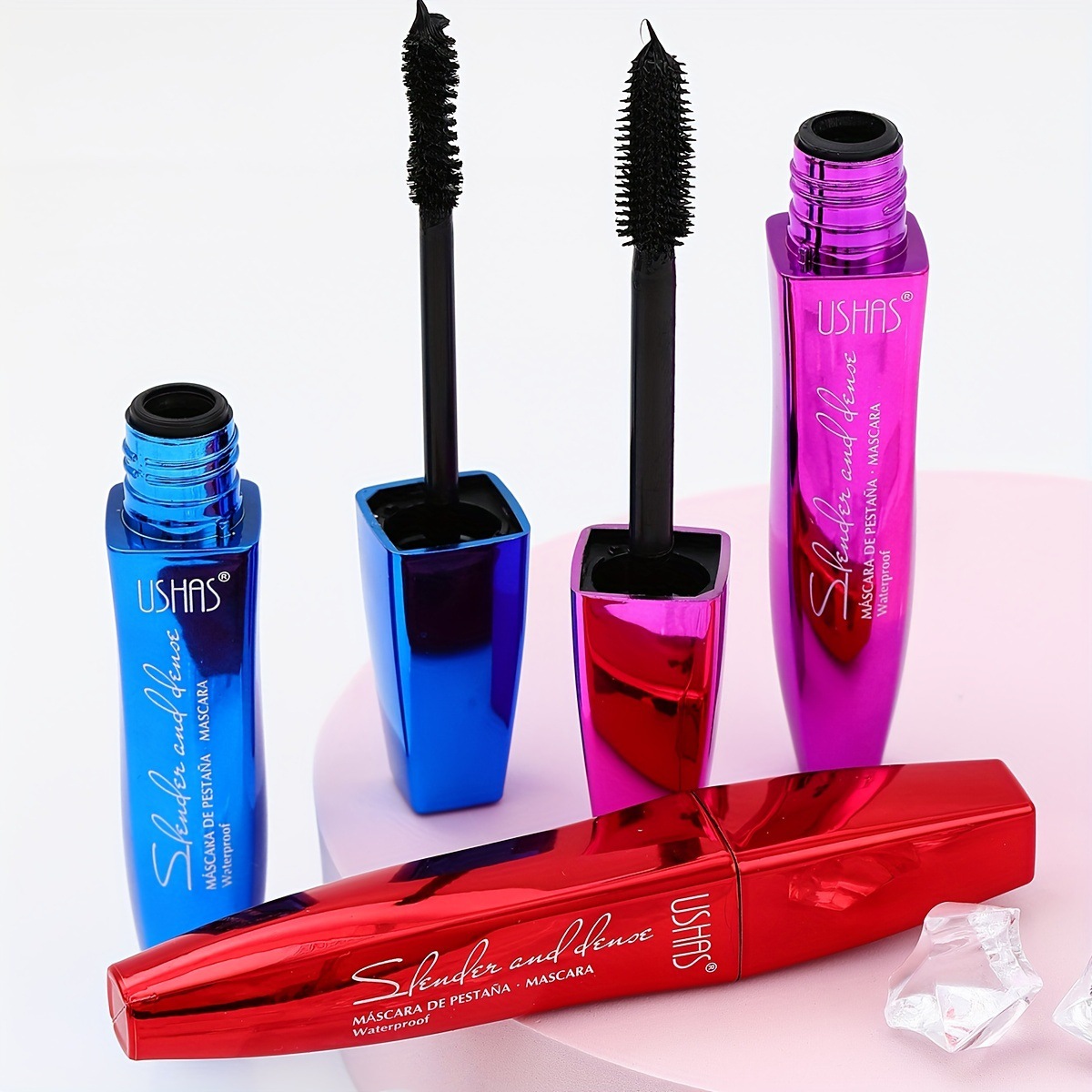 Máscara de pestañas de punto transfronterizo de USHAS europea y americana, pestañas rizadas naturales gruesas y largas, pestañas negras MA1089