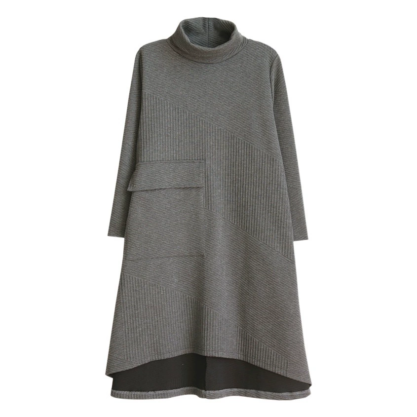 Длинное платье 2025 года в художественном стиле с высоким воротом, асимметричным кроем и утолщением, свободное базовое платье для женщин.