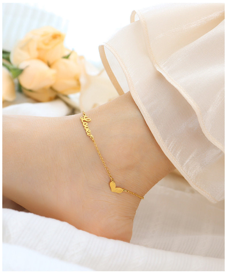 Lettering peach heart pendant simple titanium steel 18k beach anklet