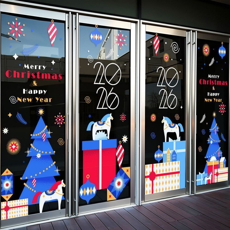 圣诞装饰窗贴玻璃门贴纸静电贴2026圣诞节日氛围布置贴画整张