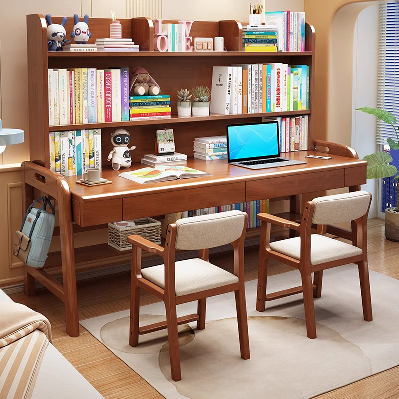 Solid Wood Double Computer Desk Home Children's Study Table Simple Modern Liftable Primary School Student Writing Desk Desk