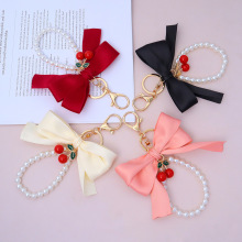 创意大号蝴蝶结樱桃珍珠链钥匙扣女士时尚包包挂件汽车钥匙链挂饰