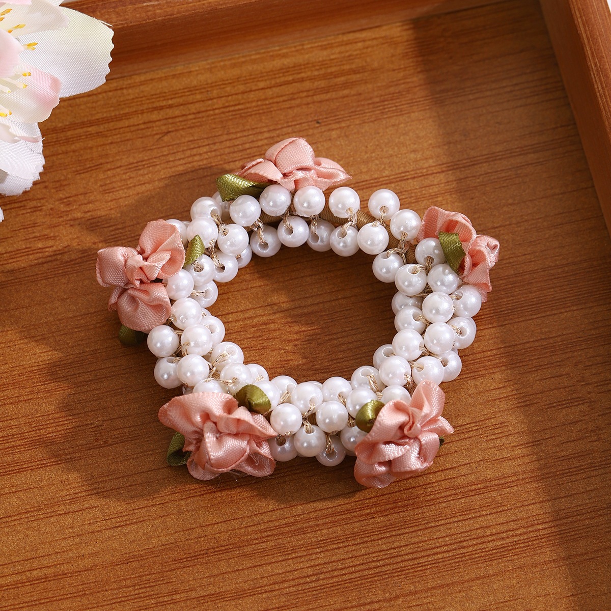Flores franceses perlas para niños anillo de cabello bebé cuerda de cabello de alta elasticidad trenzado hadas cuerda de cabello niñas joyas de cabello tocado