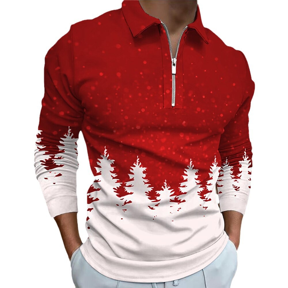 2024 otoño nuevo estilo comercio exterior transfronterizo hombres estampado 3D casual cremallera camisa POLO de manga larga MB14