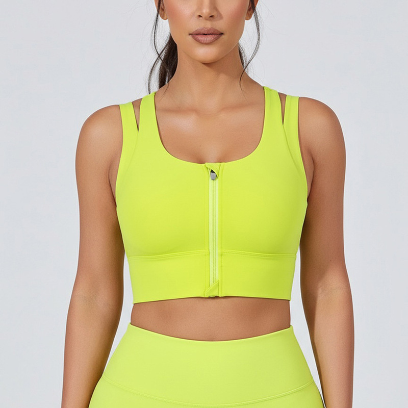 plus size Front Zipper Sports Underwear Women's One-piece Chest Pad Fitness Running Fashion Yoga Bra Beautiful Back Small Vest