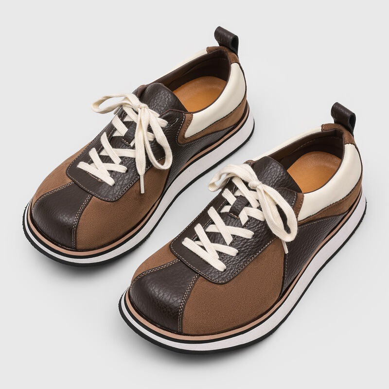 Men's German Training Shoes in Maillard Brown, Thick-Soled Sports Running Shoes, Round-Toe Retro High-End Commuter Shoes, Model 6323 Men's German Training Shoes in Maillard Brown, Thick-Soled Sports Running Shoes, Round-Toe Retro High-End Commuter Shoes, Model 6323