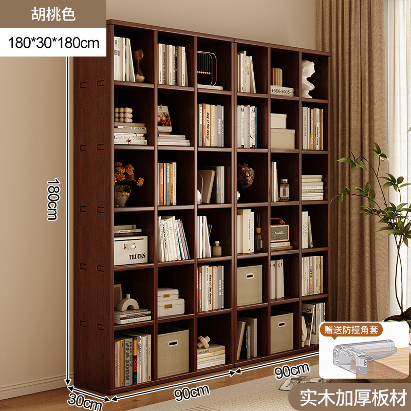 Estante de madera sólida toda la pared del gabinete de libros integral hasta la parte superior para la sala de estar color nuez pared completa gabinete de exhibición doméstica