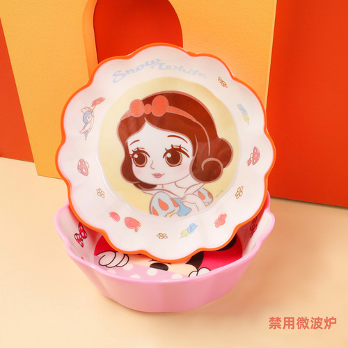 Disney Children's Tableware Ruffled Bowl and Plate for Boys and Girls, Baby-Durable High-Temperature Cartoon Baby Fruit Plate