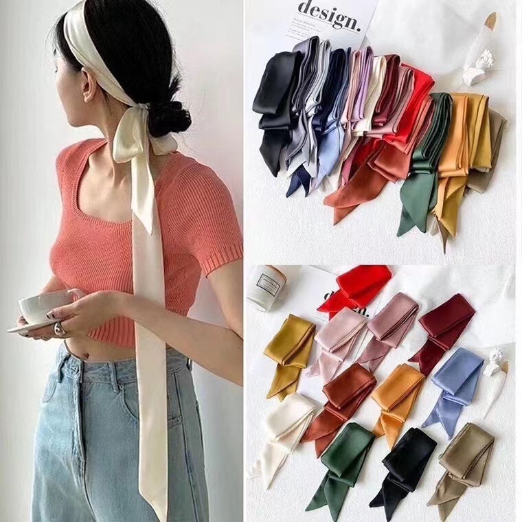 New Style Super Long 200cm Solid Color Thin Narrow Long Scarf Women's Joker Small Scarf Decorative Hair Belt Ribbon Tie Hair