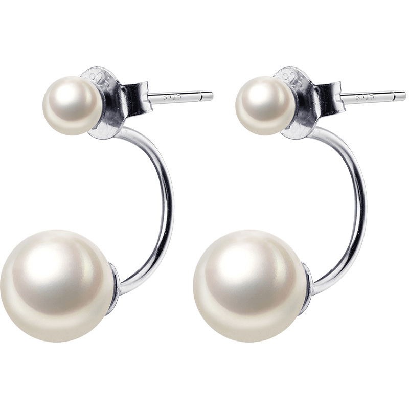 Eloki S925 pendientes de plata coreanos colgados traseros perlas sintéticas pendientes cortos E0262-1