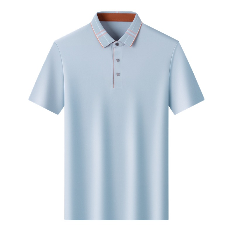 Men's Gentleman's Stylish Short-sleeved T-shirt 2025 Summer New Arrival Young and Middle-aged Fashionable Casual Solid Color Ice Silk Top