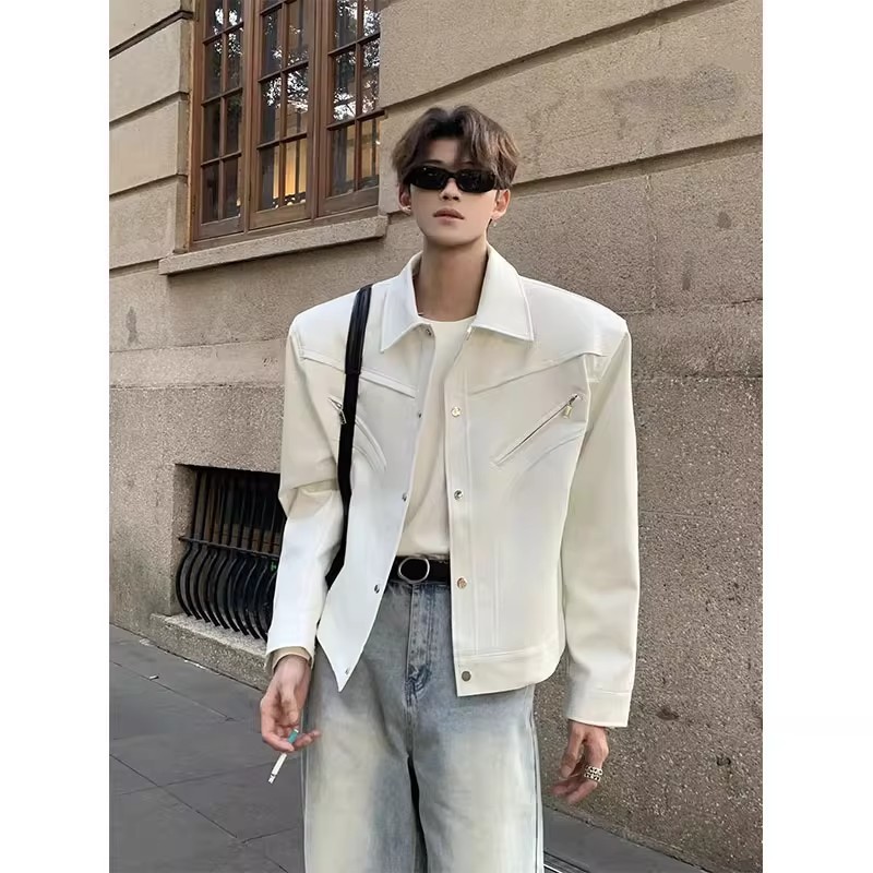 黑色pu皮衣外套男春秋款发型师潮牌男装痞帅高级感机车服夹克上衣|undefined