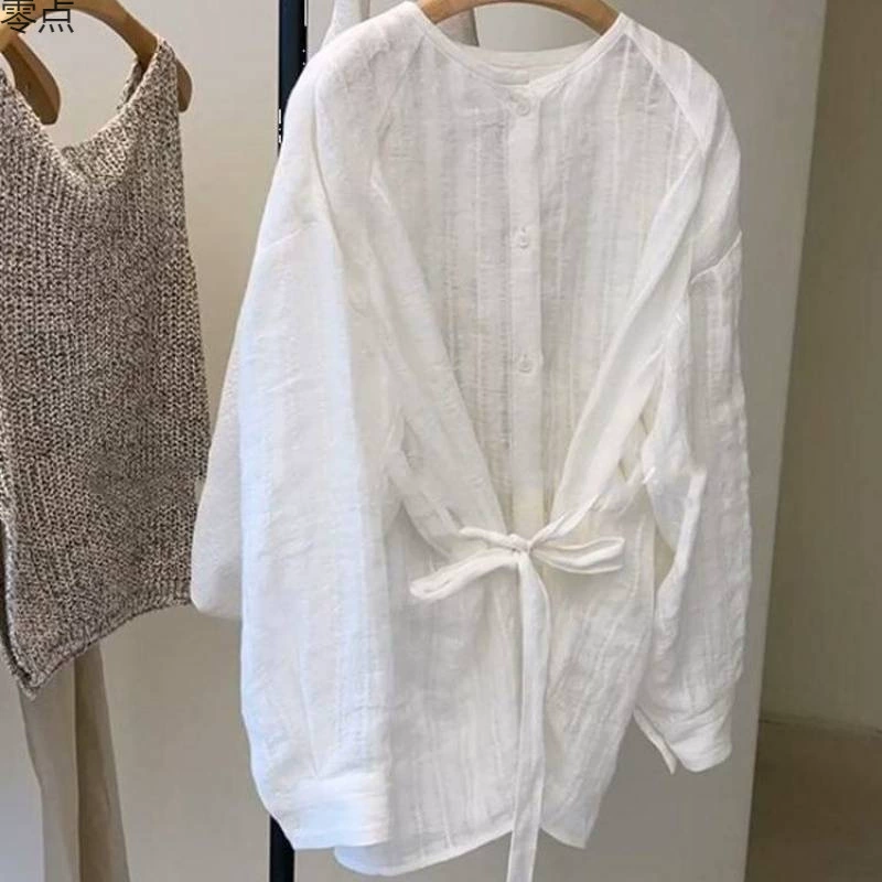 Летний нишевый свободный однобортный кардиган с рукавами реглан, корейская солнцезащитная рубашка с длинными рукавами и круглым вырезом для женщин