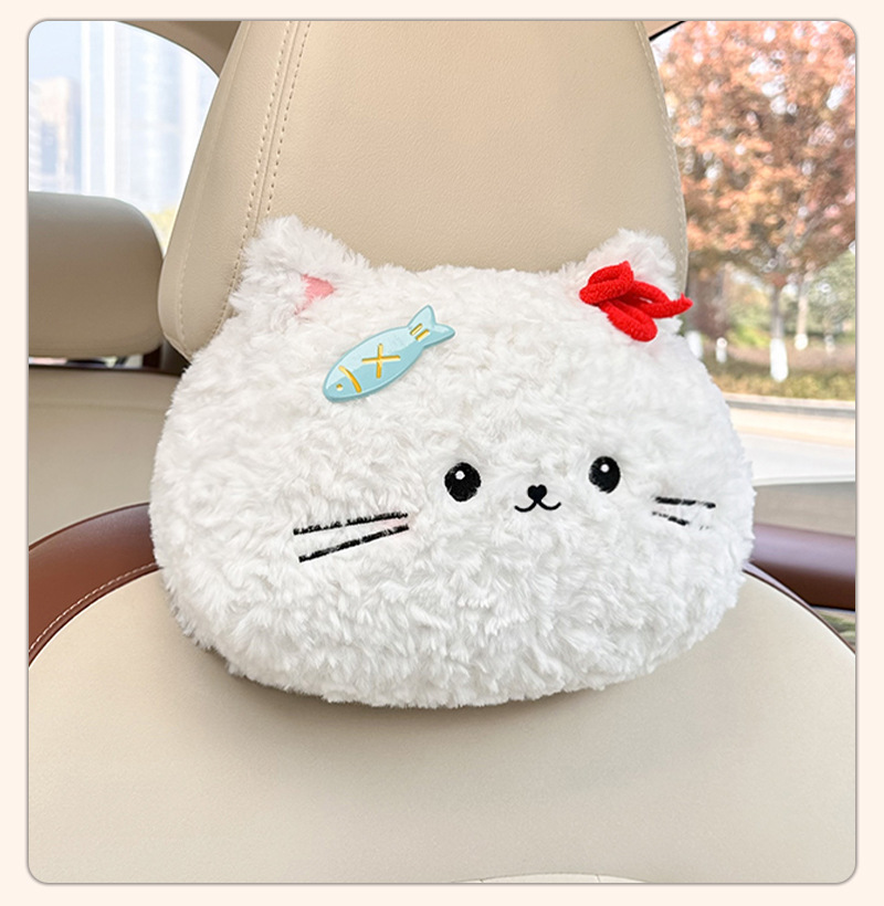 Cartoon car tissue box, cute plush cat design, multi-functional car seat back tissue dispenser