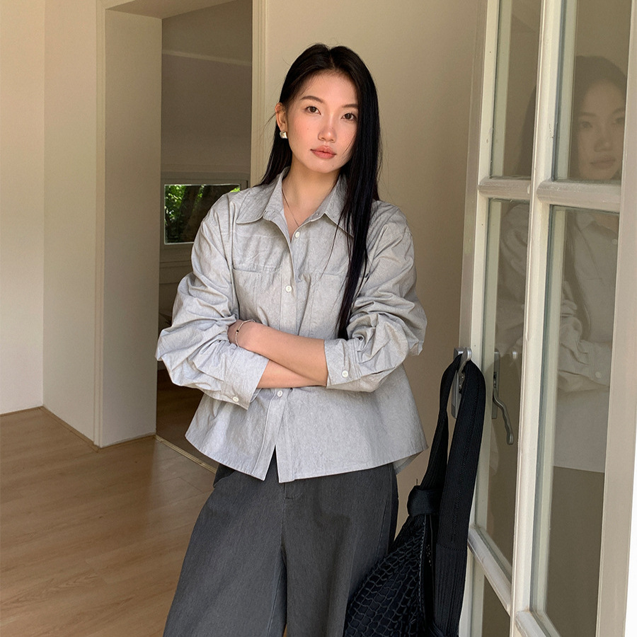 6UP韓系春夏新款全棉襯衫2025廣州13行慵懶復古小個子上衣女91126