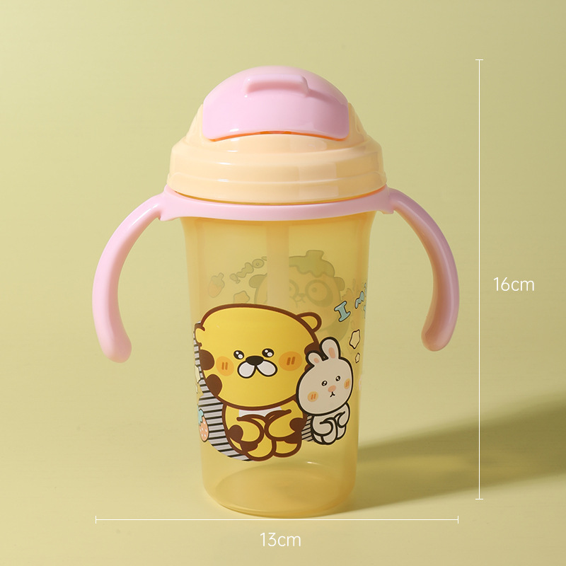 Taza de agua para niños de dibujos animados Taza de agua a prueba de goteo con tapa con asa Aislamiento térmico Taza de agua potable a prueba de golpes 300ML