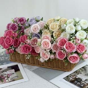 New foreign trade wholesale simulated flowers, wedding bouquets, peonies, small bunches of flowers, cross-border hot-selling high-end roses
