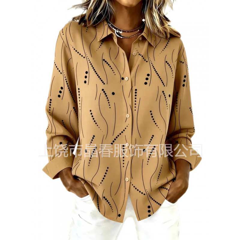 春秋新款个性独特波点印花休闲时尚长袖衬衫女装