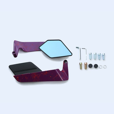 Motorcycle rearview mirror — Parts - artistic-pattern-black-mirror-case-purple-blue-mirror