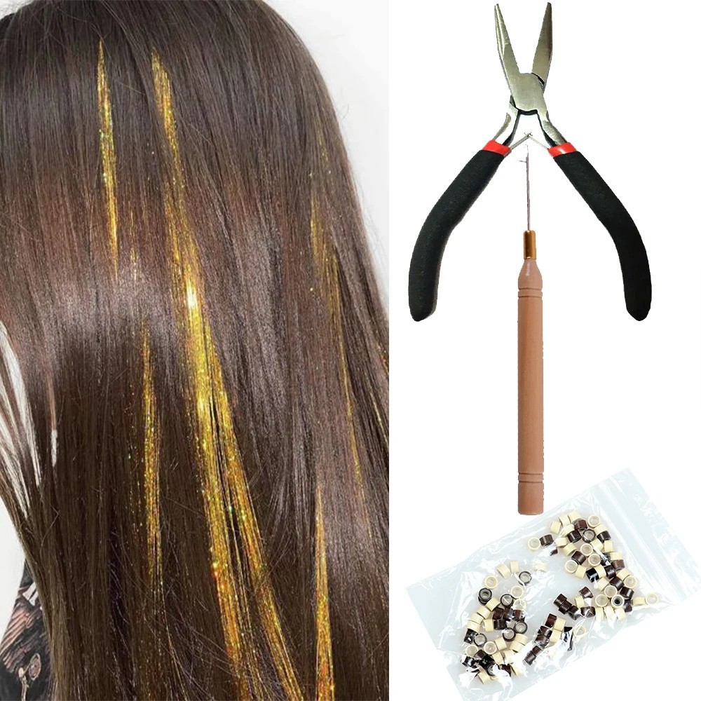 Extensiones transfronterizas de cabello tinselhair láser PET oro cabello conjunto de cabello de cebolla brillante peluca colorido fantasía
