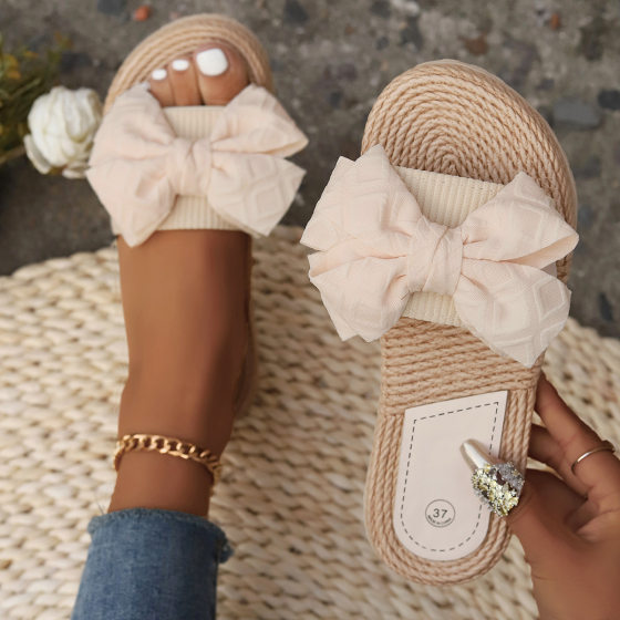 Summer New Indoor Casual Comfortable Household Lightweight Slippers with Bow and Slip Flops Flat Non-Slip Sandals
