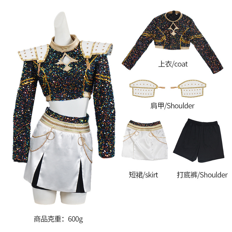 猎魔女团K-POP明星cos服佐伊黑色款打歌服动漫角色舞台演出服C服|undefined