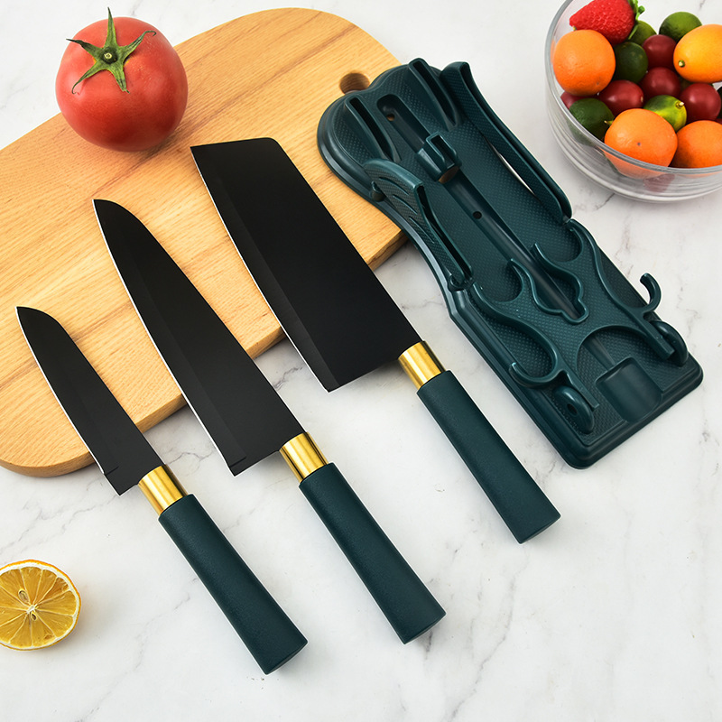 Punto de fábrica Cuchillos de cocina de acero inoxidable Juego de cuchillos en caja de color de cuatro piezas al por mayor Regalos de celebridades de Internet verde