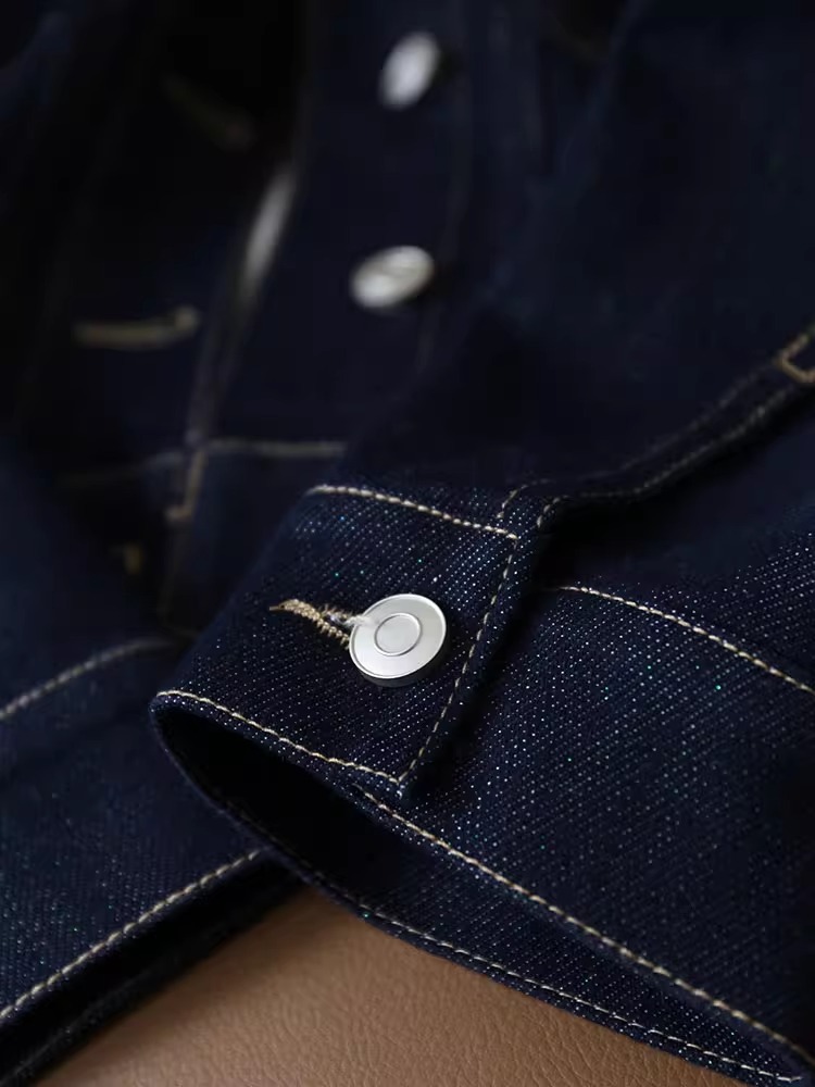 Women's Denim Jacket Bright Silk Lapel Niche Design Short Coat_voghion.com