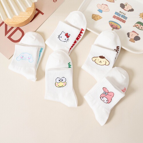 Japanese cartoon socks for women, white combed cotton mid-calf women's socks, sports socks, casual socks, student socks