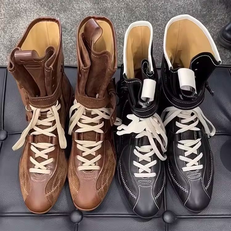 In Stock~~Women's 2025 New Style Martin Boots with Hidden Height Increase, Boxing Boots, Suede Lace-Up Flat Short Boots, German Training Boots