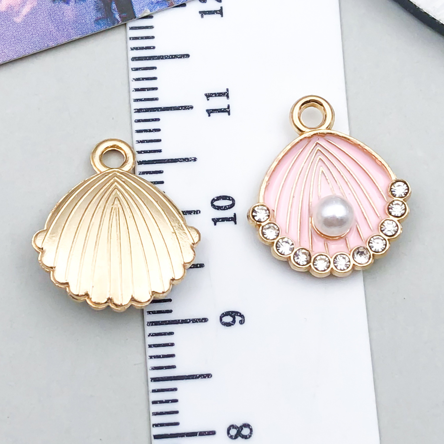 1 kc pink oil dripping diamond pearl shell 17x15x5mm-1.1g-23464