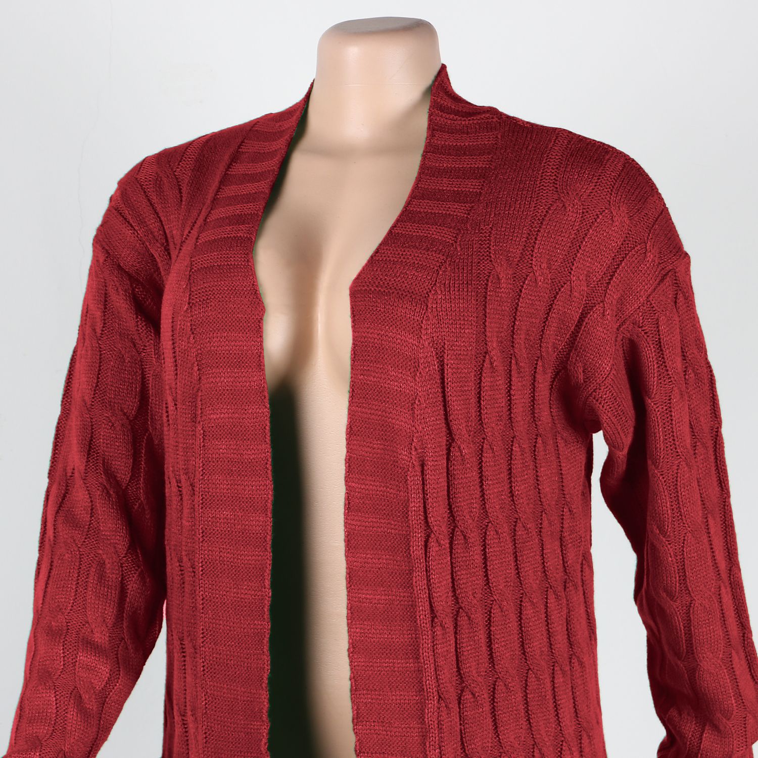 Damen Strickjacke Lang Aus Grobstrick In Unifarben Wintermantel_voghion.com