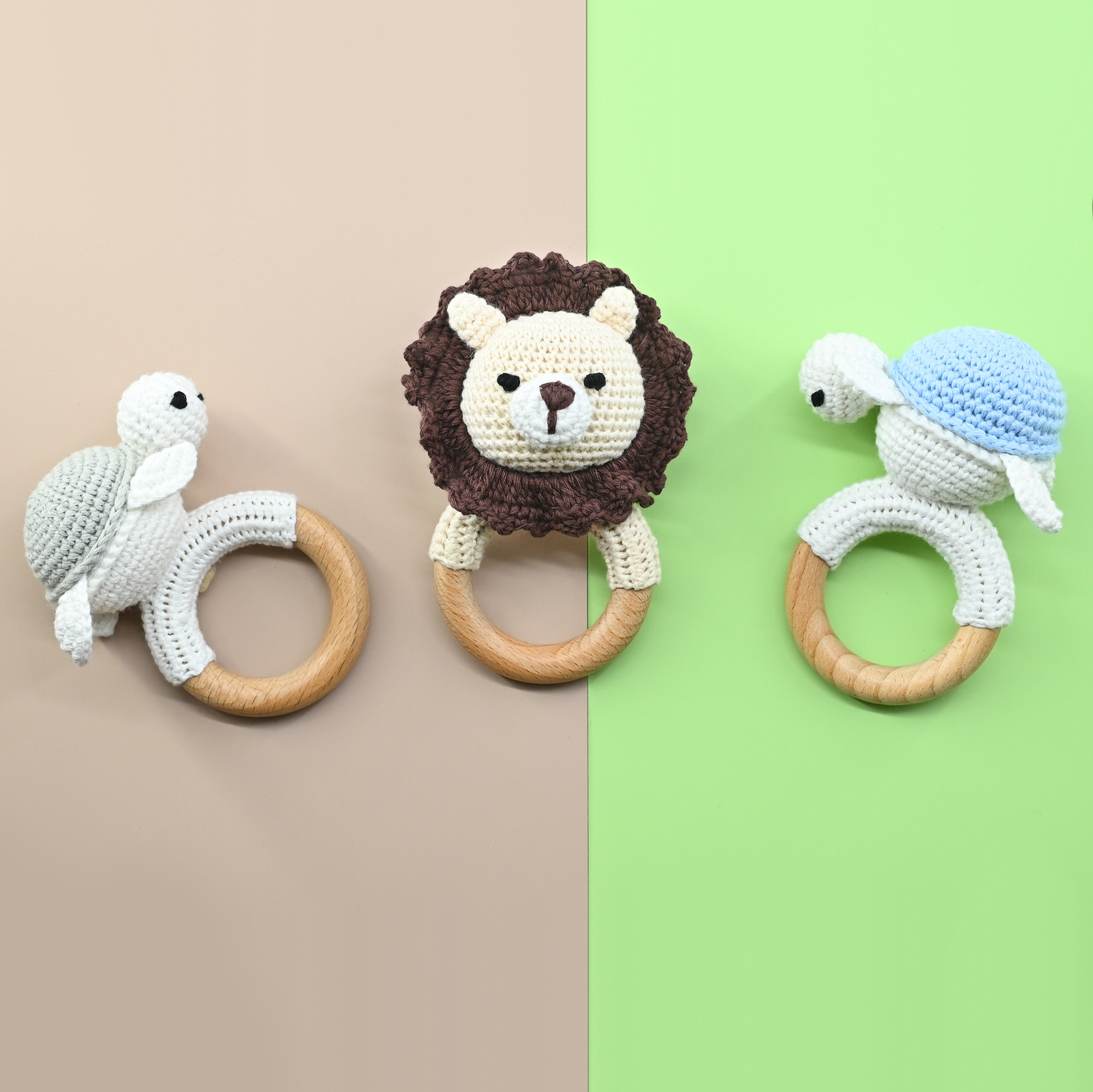 Productos para bebés círculos de haya para bebés, bebés creativos, manos tranquilizadoras, cuentas, ganchillo de animales, campanas
