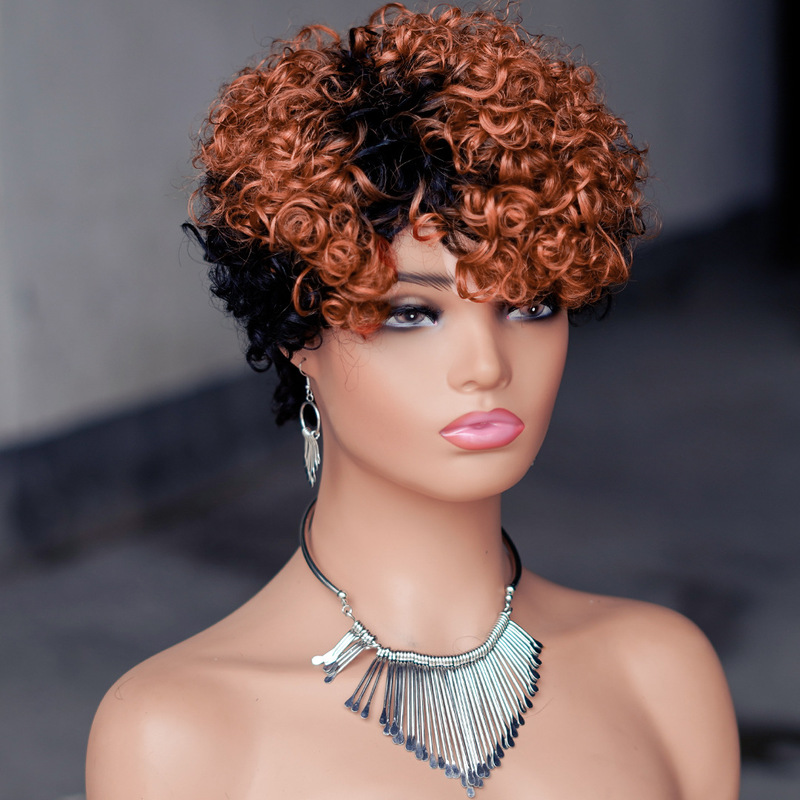 さらさら工場の妖精のかつらアフリカの短い全メカニズムの真人の小さいカールの頭カバーhuman hair wig|undefined