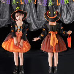 ハロウィーン衣装コスプレ魔女カボチャスカート子供ワンピース幼稚園衣装発光灯籠スカート