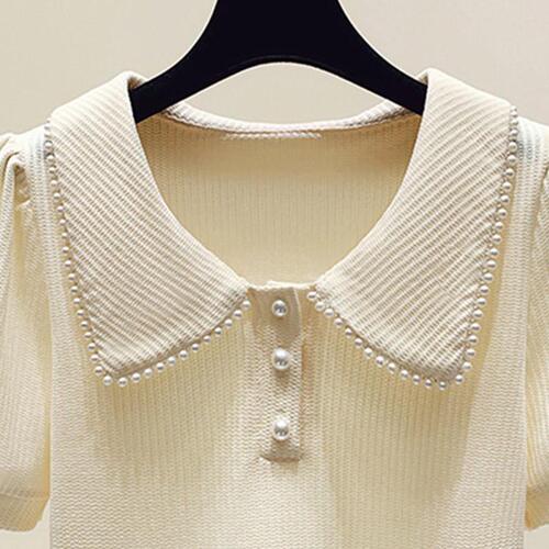 Women's Loose Bubble Sleeve Top for 2025 Summer, Fat Mm Slimming, Muscle Covering, Elegant, Square Shoulder, Short Sleeve T-Shirt