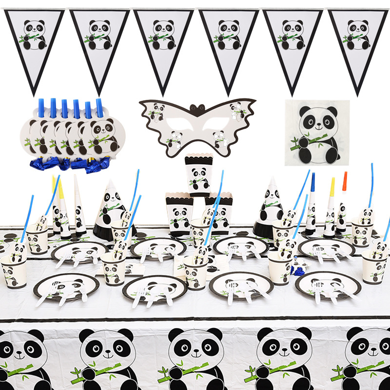 En stock Panda decoración del Partido de cumpleaños props fiesta vajilla traje papel tejido palomitas