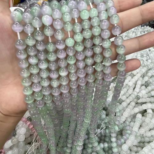 New Cat's Eye Stone Dual Color Round Bead Bracelet Semi-Finished Bead DIY Jewelry Accessories Round Beads Wholesale Scatter