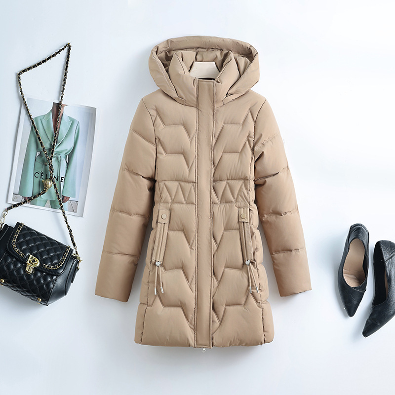 2025 invierno plumón de algodón mujer larga encapuchada delgada de comercio exterior algodón chaqueta de algodón pan chaqueta