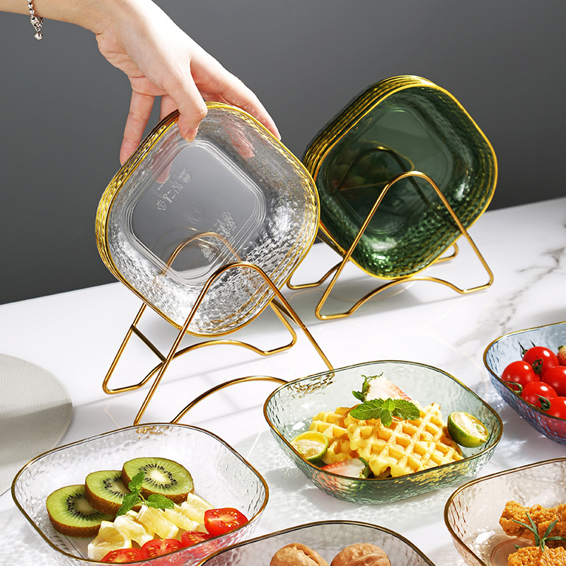 新款輕奢復古桌面金邊吐骨碟 家用餐桌乾果零食盤點心小吃方形盤