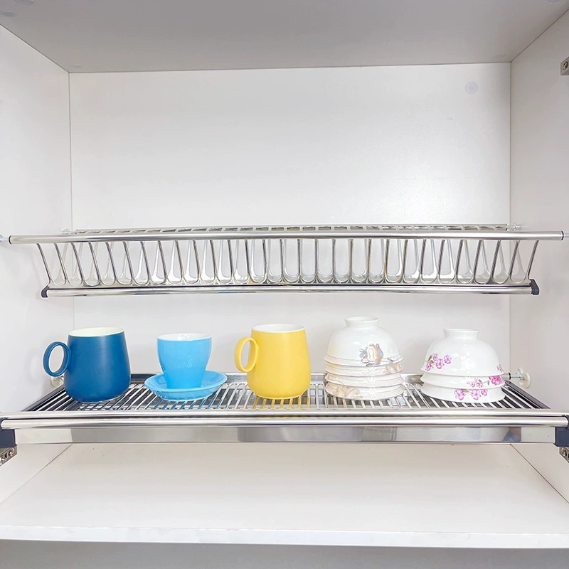 Кухонный шкаф, полка для посуды из нержавеющей стали, встроенная двухслойная корзина для хранения, корзина для хранения, настенный шкаф, сливная стойка