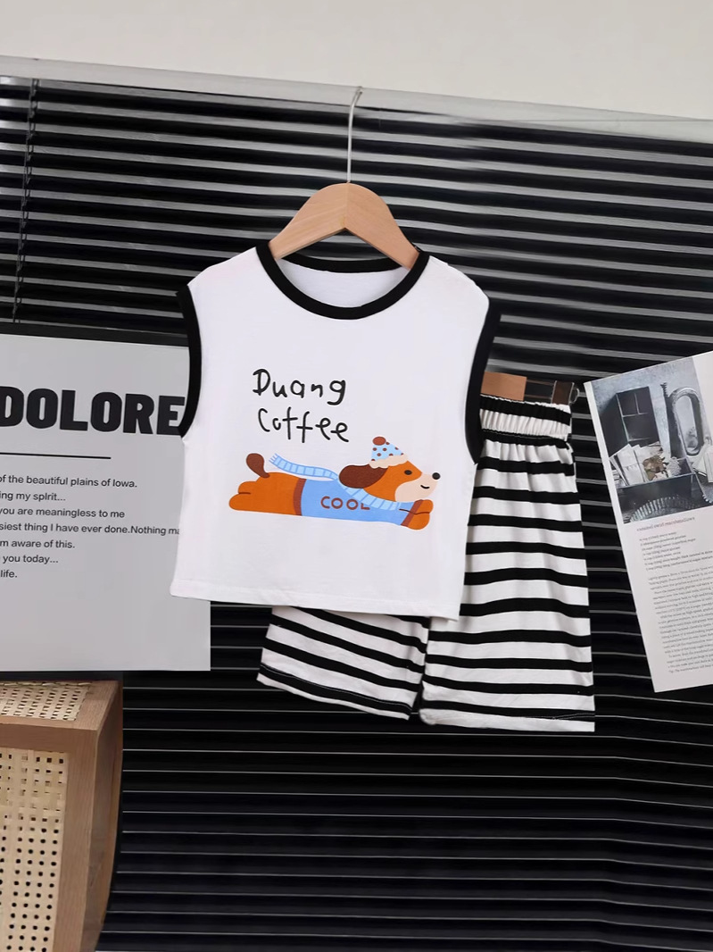 Chaleco de verano de dos piezas para niños modal estilo delgado lindo sin mangas Los niños pequeños y medianos pueden usar ropa de hogar de verano