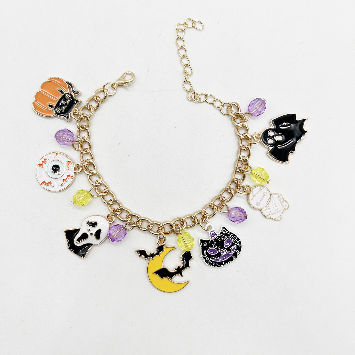 Halloween Charm Bracelet With Pumpkin Ghost And Bat Charms_voghion.com