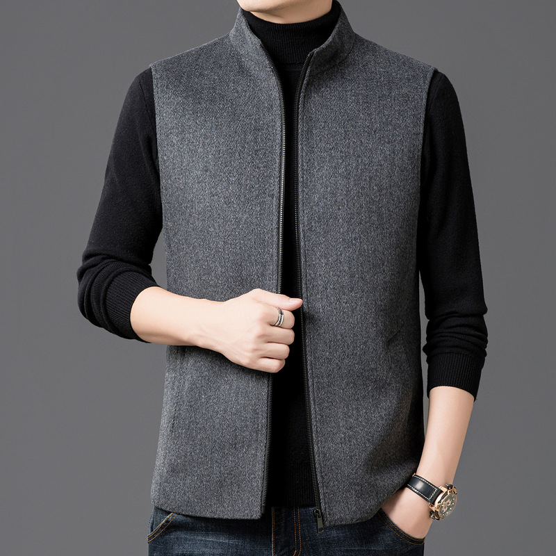 Autumn and Winter New down Vest for Middle-Aged Men, Business Casual Stand-Up Collar Wool Vest Jacket for Men