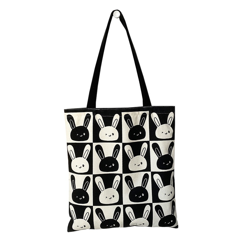 Conejo lindo nuevo bolso de la lona de las mujeres del hombro de gran capacidad clase de estudiante cremallera portátil japonés y coreano bolsa de lona